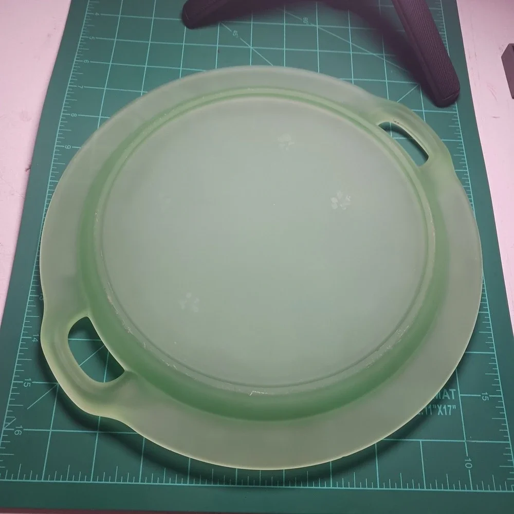 VTG Satin Green Uranium Glass Dbl handled Serving Tray